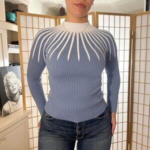Women Blue Ribbed Sweater